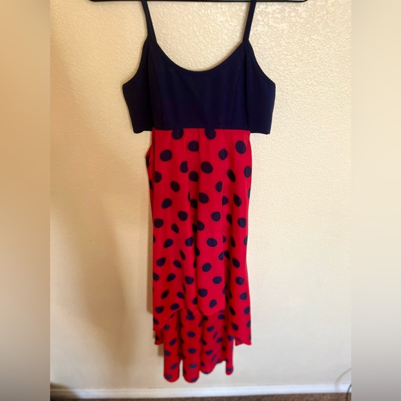 Navy Blue , Red skirting with Polka Dots Summer Dress - Picture 3 of 9